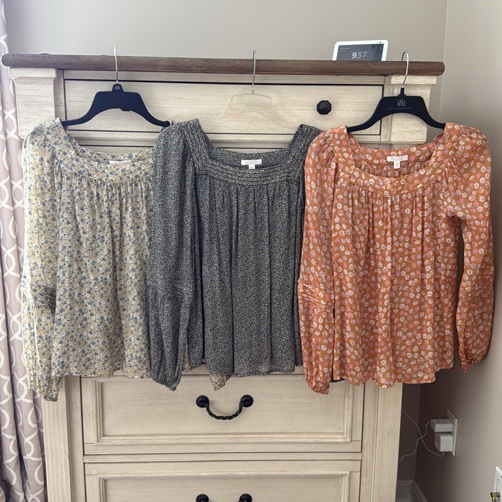 LC Lauren Conrad Puffed Sleeve Peasant Blouses -  SET OF THREE
